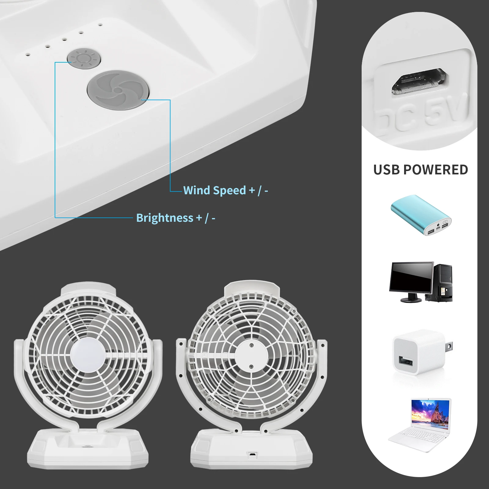 

2 in 1 LEDs Fan Light Cooling Fans USB Rechargeable 4*1200mAh Battery 3 Speeds Lamp Desktop Fan for Living Room Table Lamp Light