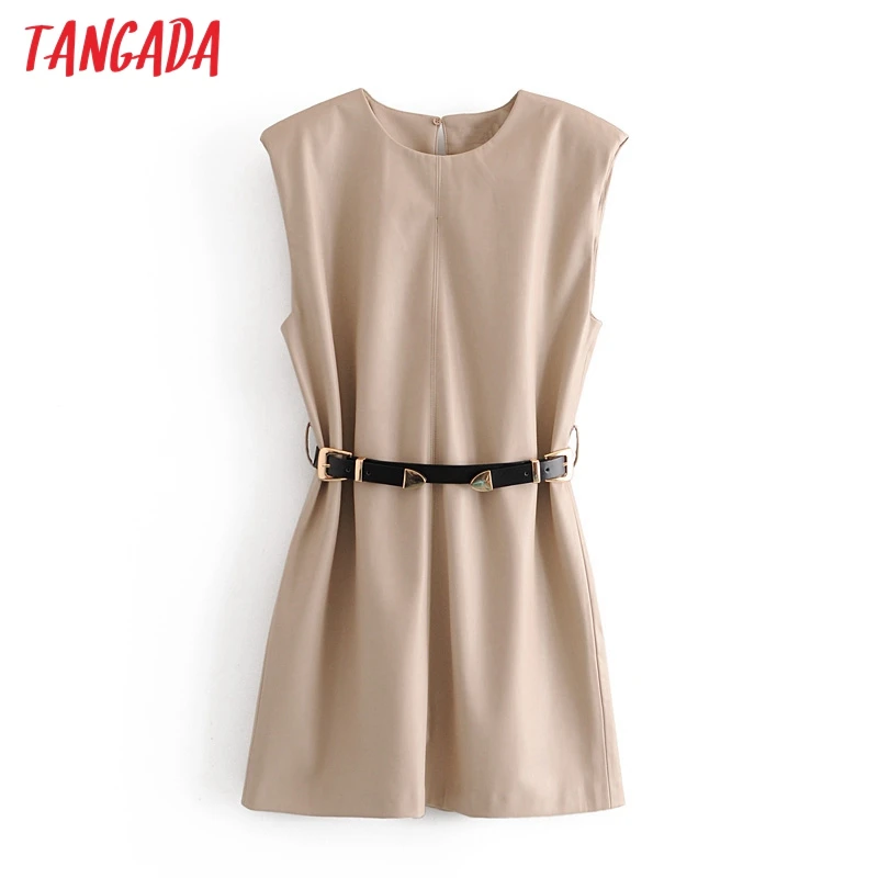 Tangada 2020 осеннее модное женское платье из искусственной кожи без рукавов офисное