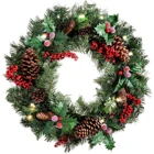 Рождественский венок, искусственная гирлянда Pinecone с светильник светодиодами, подвесные украшения, Новогодний венок для украшения стен входной двери