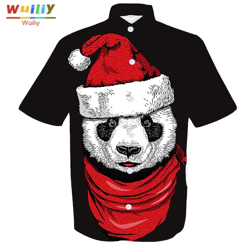 

Graphic Christmas Button Down Shirt For Men Novelty Beach 3D Pattern Tops Summer Hawaiian Panda Shirts