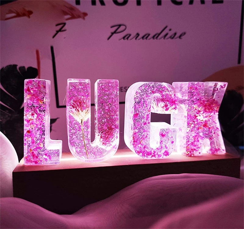 

Alphabet Epoxy Resin Mold with LED Light Dispaly Base English Letters Pendant Casting Silicone Mould DIY Crafts Mold