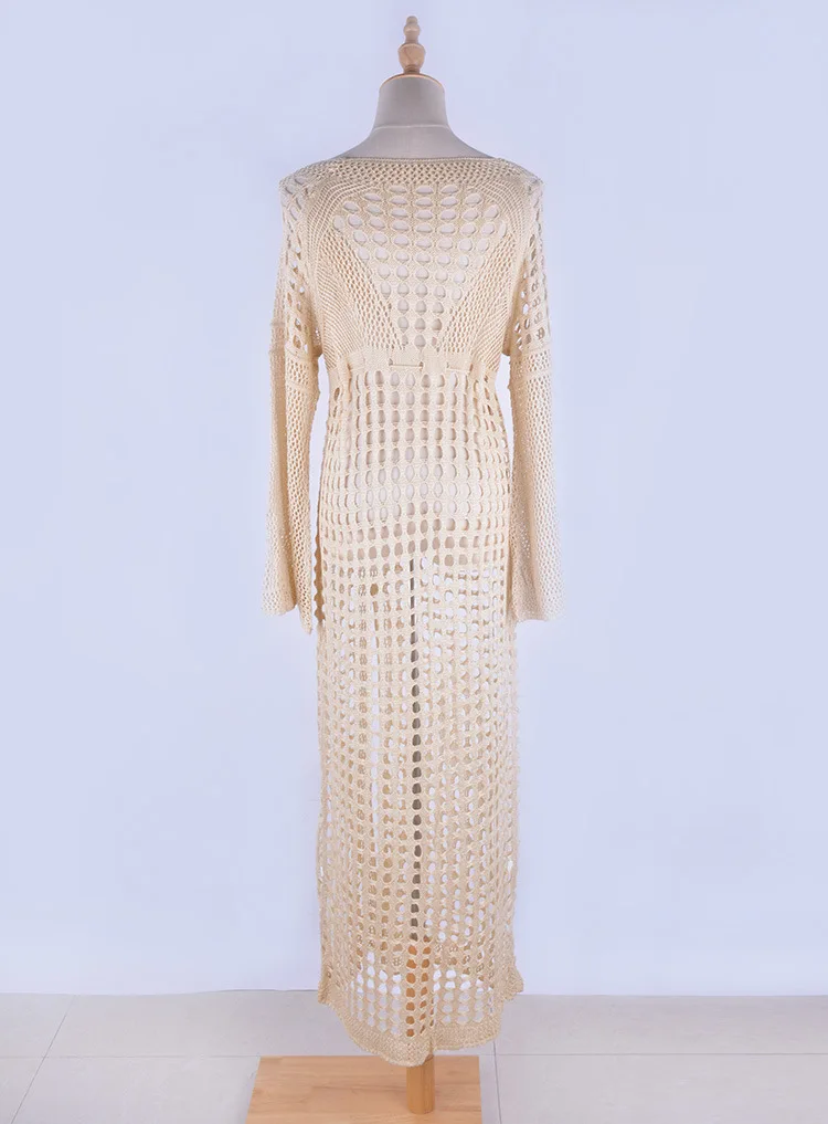 

Casual Bikini Cover Ups Beachwear Sexy Long Sleeve Summer Beach Cover-Ups White Black Women Lace Embroidered Sun Protection