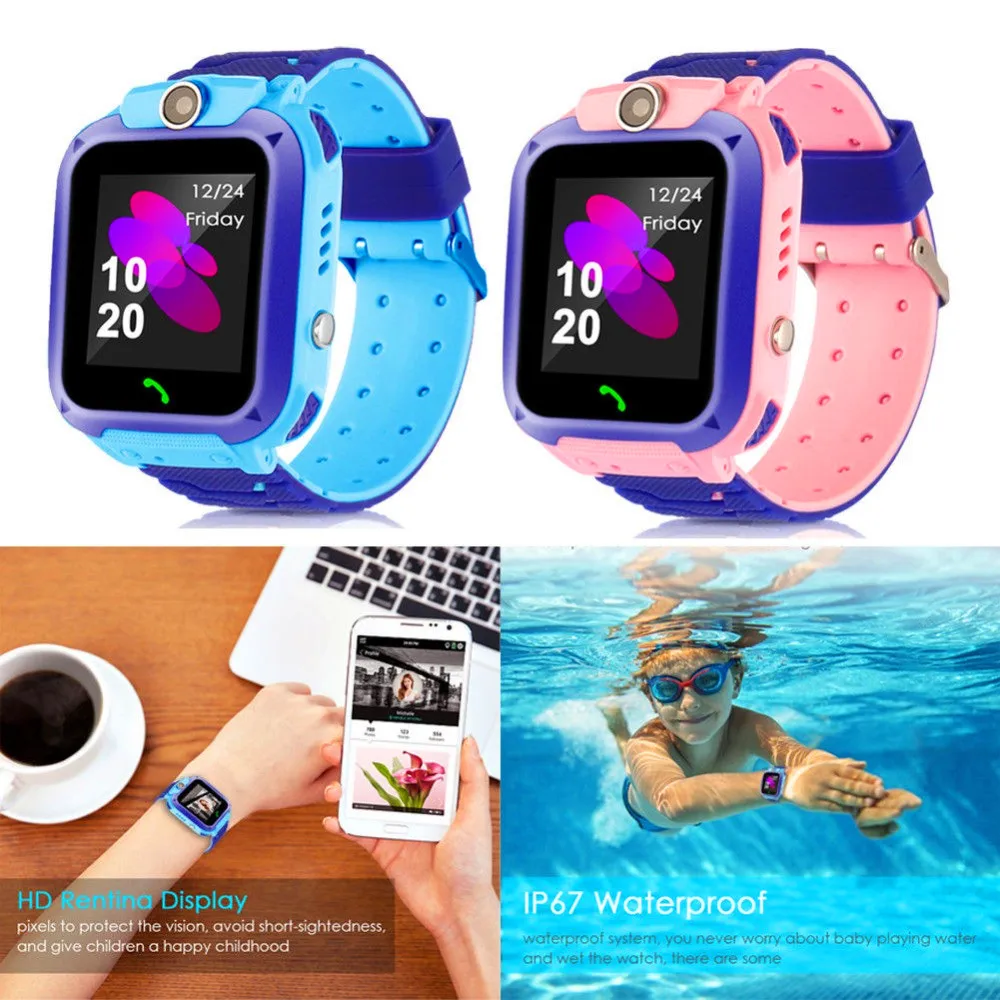q12 childrens smart watch sos phone watch smartwatch for kids with sim card photo waterproof ip67 kids gift for ios android free global shipping