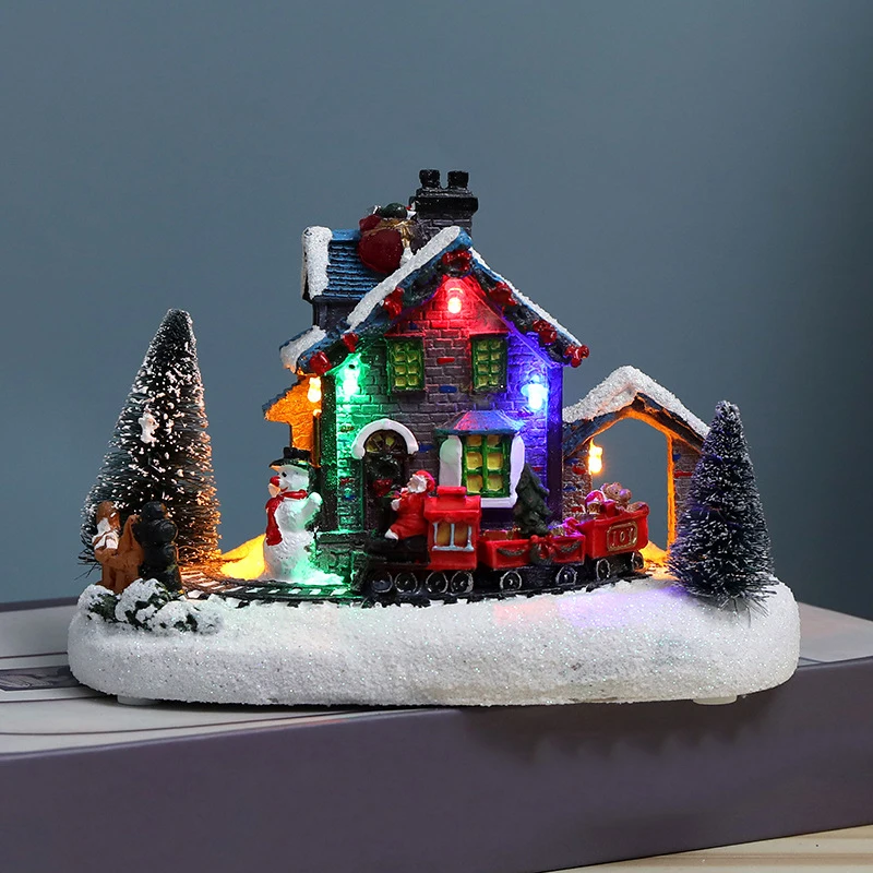 

1pcs Christmas Lighting Statue Decor Resin Winter Snowy House Landscape Luminous Hut Ornament New Year's Gift for Holiday Kid