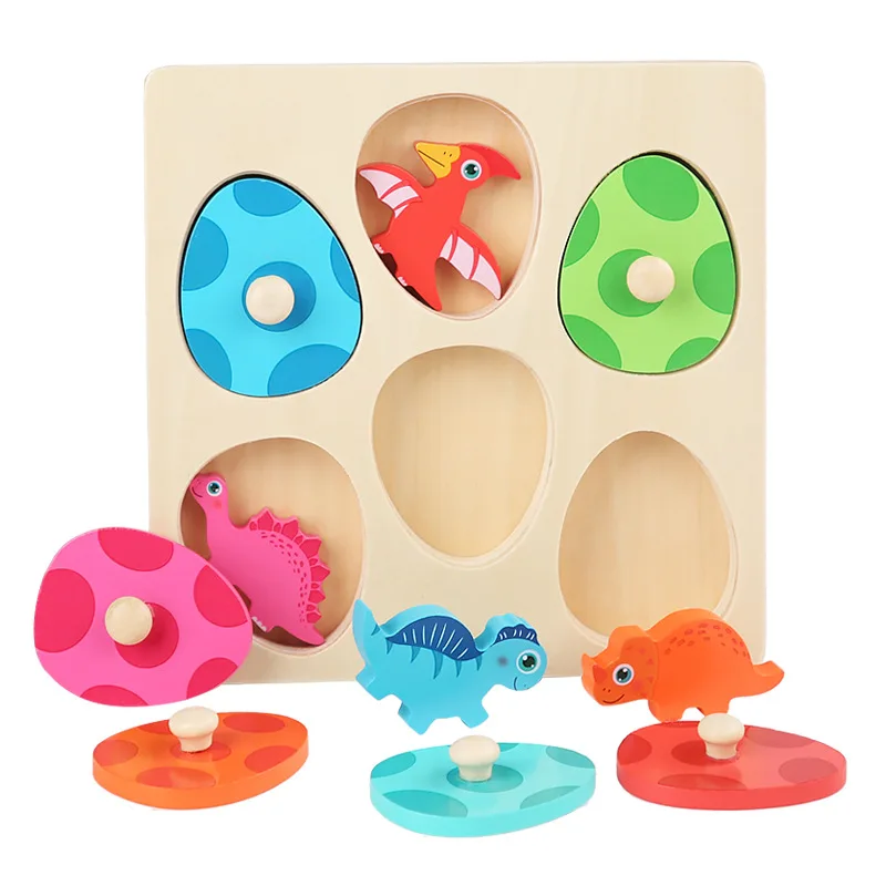 

Montessori Wooden Dinosaur Grasping Board 3D Puzzle Matching Game Animal Cognitive Jigsaw Building Block Toys For Baby Children