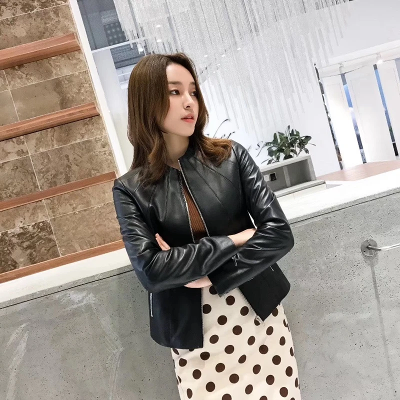 

Woman Coats Natural 100% Jackets 2020 Female Motorcycle Sheepskin Leather Garment Overcoat