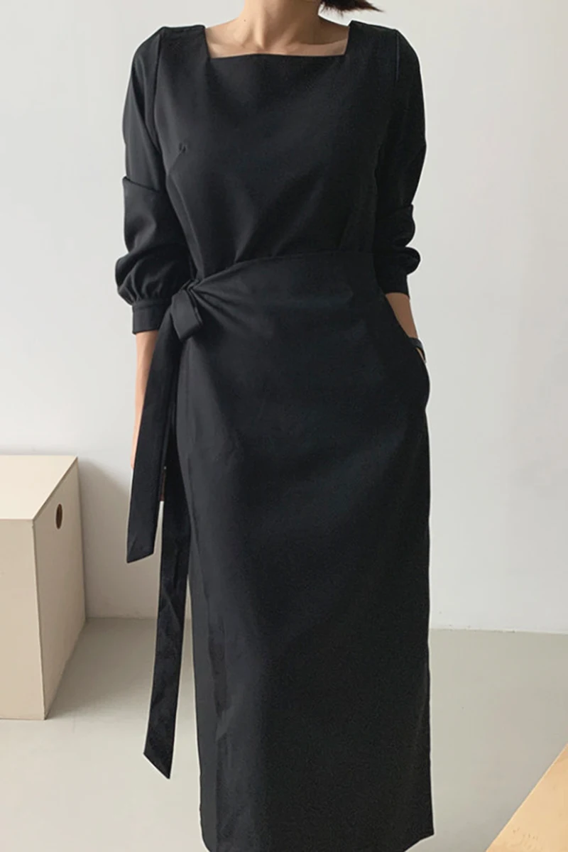 

Wavsiyier Spring Dresses Woman Elegant Long Sleeve square collar Dress Women Party A-Line Vintage Loose Korean Style 2021 Winter