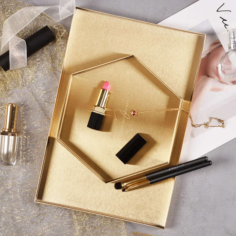 Gold Geometry Stainless Steel Storage Tray Nordic Porch Sundry Arrangement Cosmetic Box Dinner Plate | Дом и сад