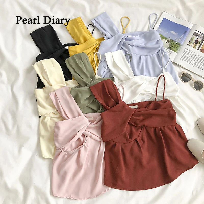 Купи Pearl Diary Irregular Design Woman Clothes Kink Sleeveless Summer Korean Style Off-The-Shoulder Sexy Vest Top Women за 717 рублей в магазине AliExpress