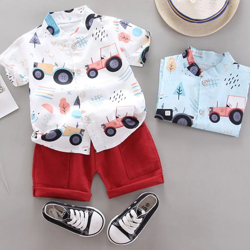 

Toddler Baby Clothes 2pcs Short Sleeve Shirt Top + Pants Boy Sets Turn-down Collar Summer Boy Baby Sets Casual Kids Clothes