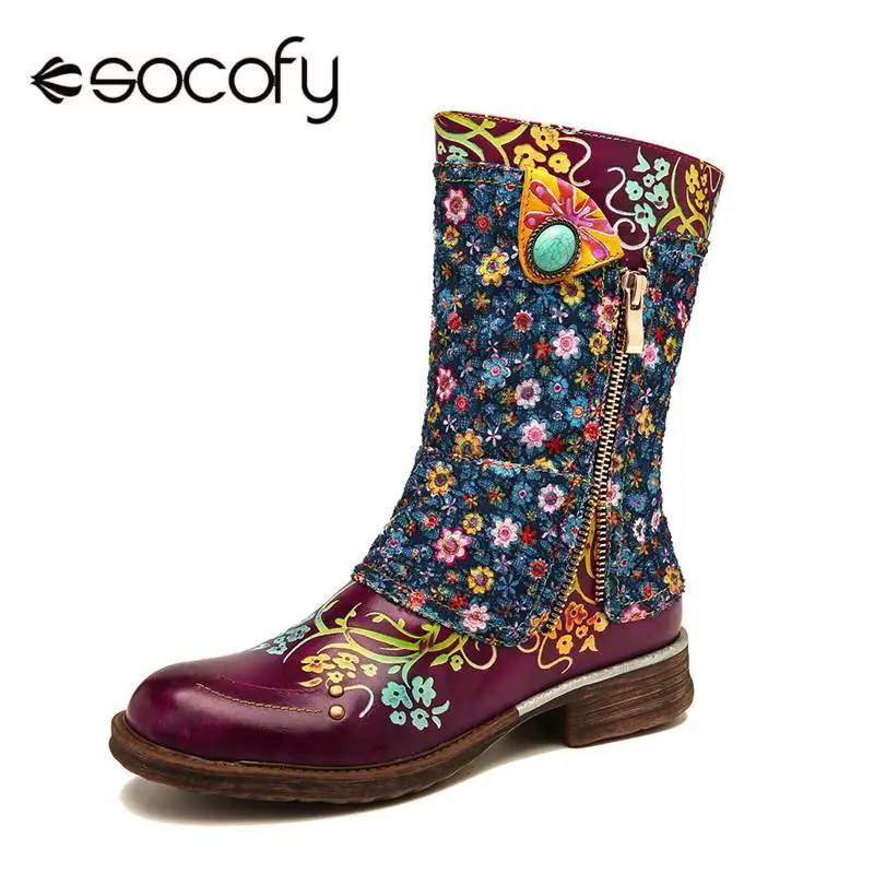 Сапоги SOCOFY из натуральной кожи в стиле ретро Zapatillas Кожаные сапоги на плоской