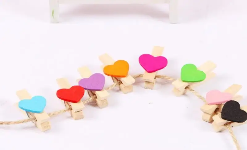 

50 Pcs/set Lovely Mini Wooden Peg Clips Love Heart Shape Photo Clamp Holder Crafts Home Wedding Favor Decor Party Supplies
