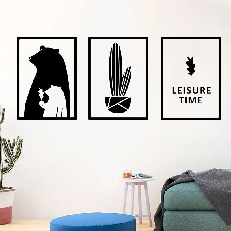 

Home Decoration Wall Stickers Bear Lighter Triptych Nordic Ins Style Living Room Bedroom Wall Background Painting 2020