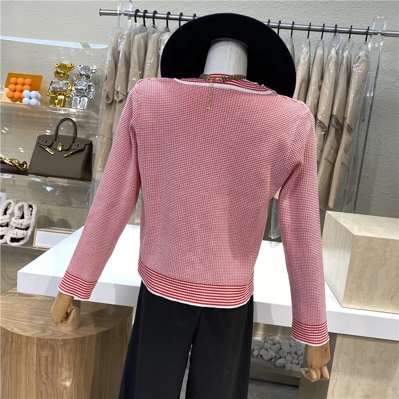 

Brand Original Design 2021 Gentle Temperament Color Sweater Cardigan Age - Reducing Color Plaid Jacket