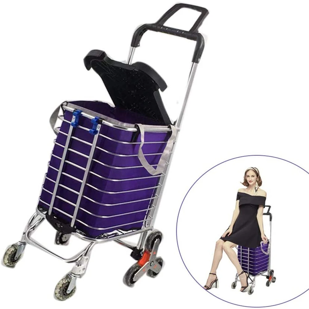 

Stair Climb Collapsible Shopping Trolley Cart Portable Folding Hand Truck with Removable Oxford Shopping Bag and Bungee Cord