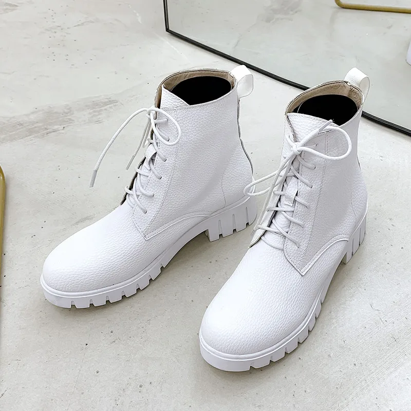 Женские байкерские ботинки на шнуровке красные белые Черные ботильоны массивном