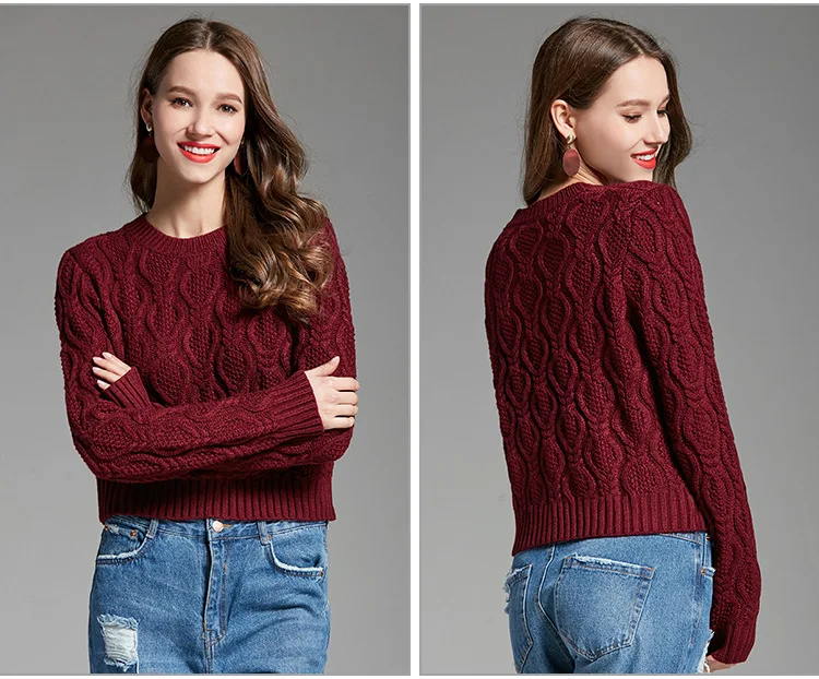 Spring Casual Knitted Solid Color Pullover O Neck Patchwork Long Sleeve Loose Women Short Sweater JL-YH025 | Женская одежда