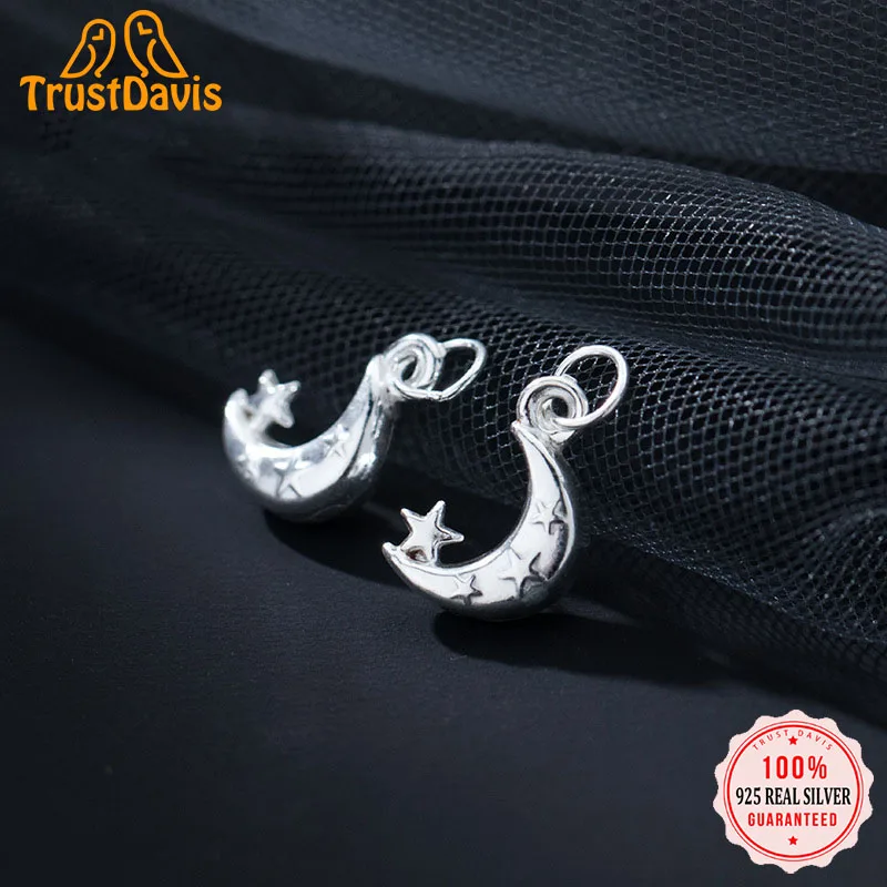 

TrustDavis Real 925 Sterling Silver Fashion Sweet Moon Star Charm Pendant Handmade DIY Accessories Fine Jewelry Wholesale HY117