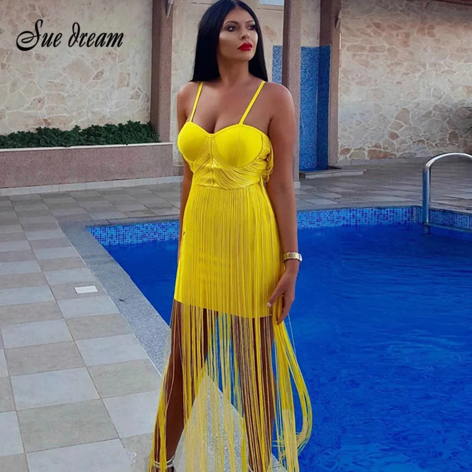Новое желтое черное Бандажное платье 2021 Сексуальные вечерние платья на