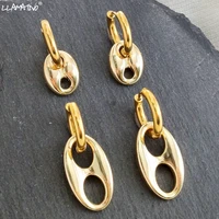 trendy geometric pig nose stainless steel round hoop earring for women simple golden hollow circle earrings fashion punk jewelry