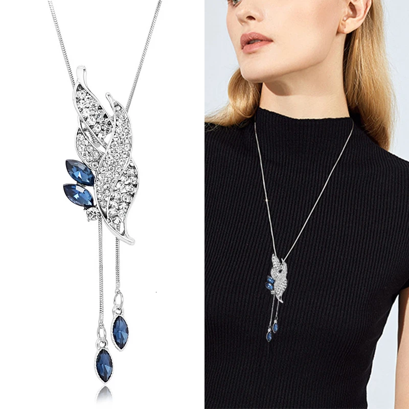 3-Blue RAVIMOUR Подсолнух кристалл кулон ожерелье Женская мода синий Белый Стразы длинная Серебристая цепочка ожерелье s& Подвески Ювелирные изделия - Окраска металла: 3-Blue