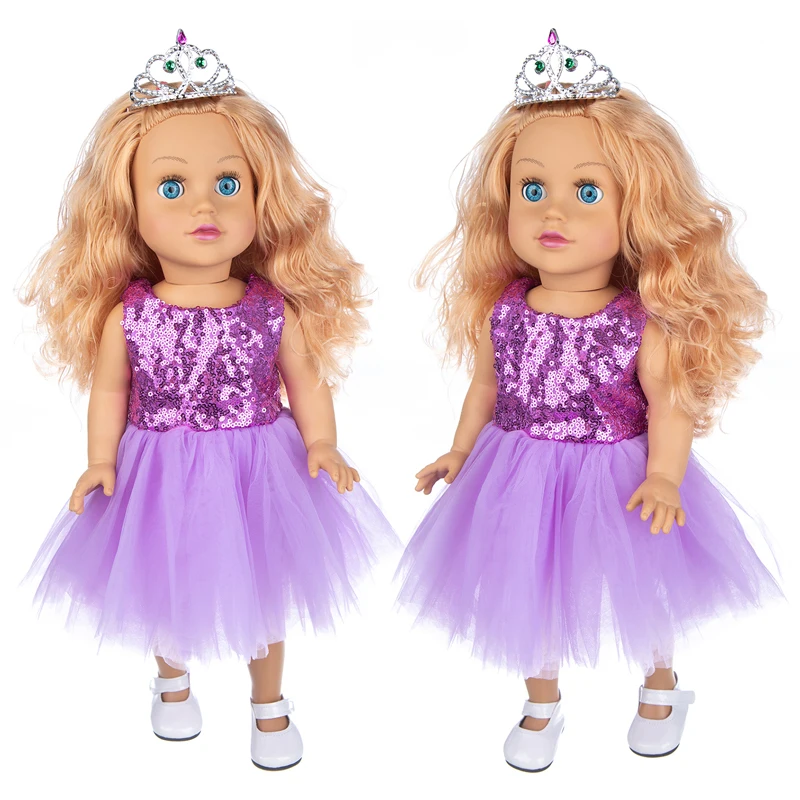 

2021 Baby New Born Fit 18 inch Doll Clothes Accessories Purple Sequin Skirt For Baby Birthday Gift