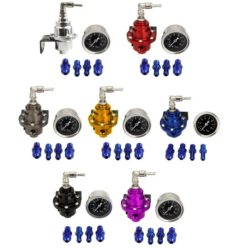 

7-color Optional Universal Adjustable Aluminum Fuel Pressure Regulator With Gauge Kit