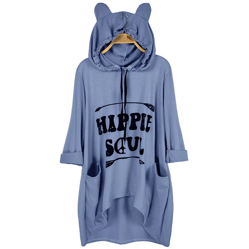 Хит женские повседневные толстовки с принтом кошачьих ушей свитшоты закатанными