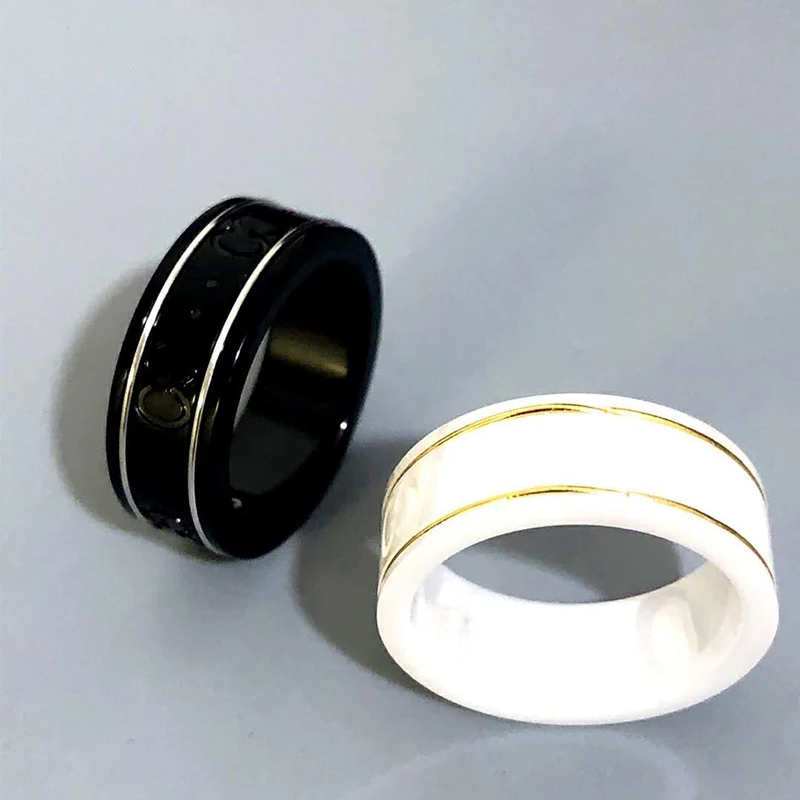 

1:1 Original Luxury brands Logo classical charm Black and white 2 color ceramic ring Woman Couples ring Jewelry Boutique gift