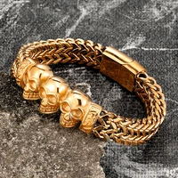 gold chain stainless steel men skull bracelet punk hand accessories magnetic fashion wristband jewelry wholesale for friend gift