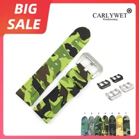 carlywet 22 24mm top quality camo green grey waterproof silicone rubber replacement watch band strap loops for panerai luminor