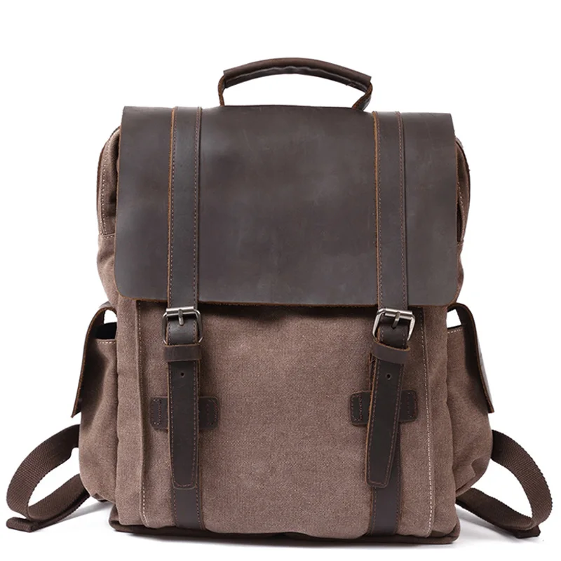 

Canvas Leather Backpack Vintage Leather Backpacks Men Waterproof Canvas Rucksacks Laptop Daypacks Large Capacity Travel Backpack