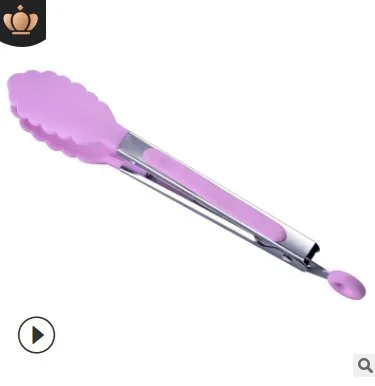 Pink Силиконовые спагетти салат тост барбекю мясо длинные плоские щипцы инструмент для кухни инструменты приготовления пищи щипцы - Цвет: Pink
