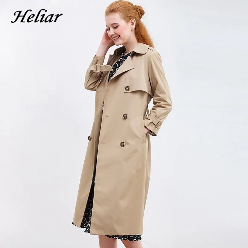

Heliar Lapel Double Breasted Trench Coat 2019 Autumn Women Outerwear Coats With Belt Female Highstreet Pocket Trench Coats Women
