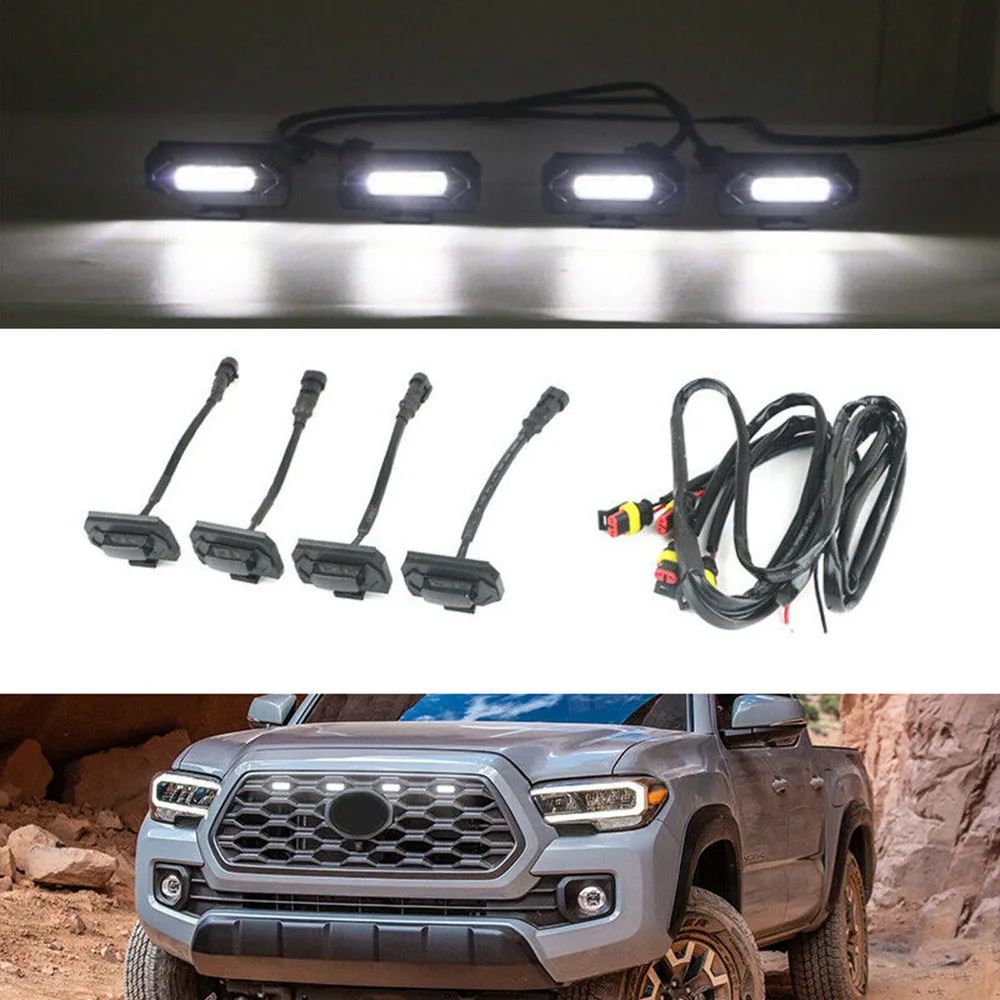 

4pcs LED Car Eagle Eye Light Fog Lamp Grille Lighting Kit White For 2020 2021 Toyota Tacoma With TRD Pro Grille Mesh