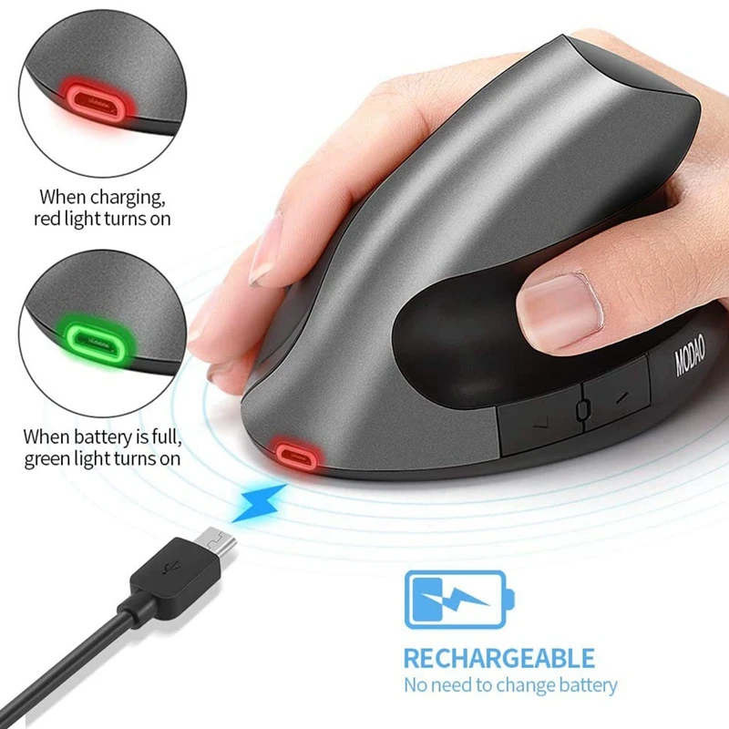Rechargeable Wireless Vertical Mouse 2.4G Ergonomic Optical Mice with 3 Adjustable DPI 800/1200/ 1600 (Gray) | Компьютеры и офис
