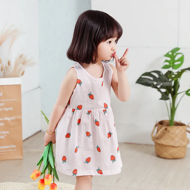 Children Dresses Kids Girl Sleeveless Flower Print Cotton and Linen Floral Dress 2020 Baby Spring Summer for Girls | Детская одежда и