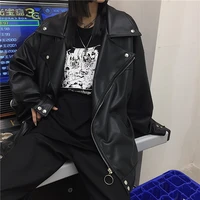 dimi mens wear spring fashion new streetwear black pu leather oversize jacket loose zipper korean hip hop coat