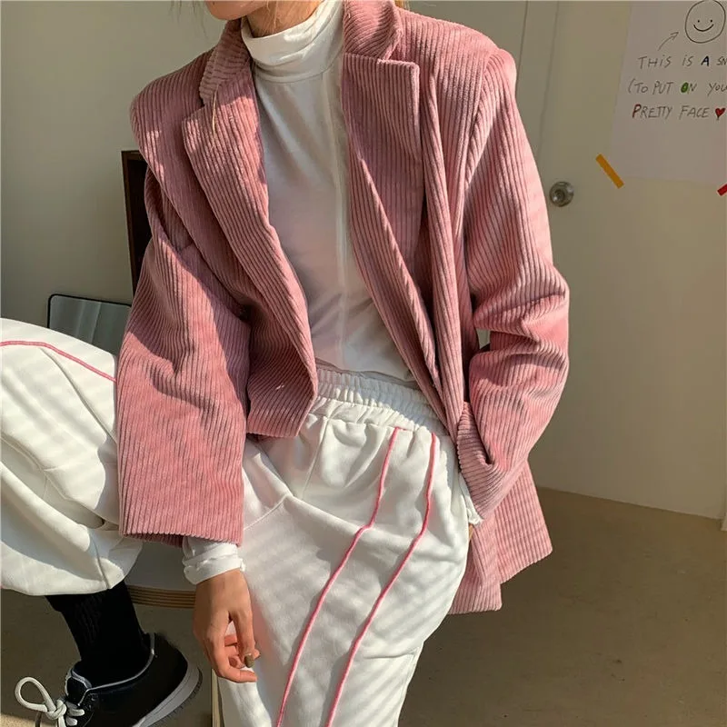 

Korean Velvet Women Coats and Jackets Casual Work Office Lady Suit Loose Chic Business Female Long Sleeve Winter Clothes 2021