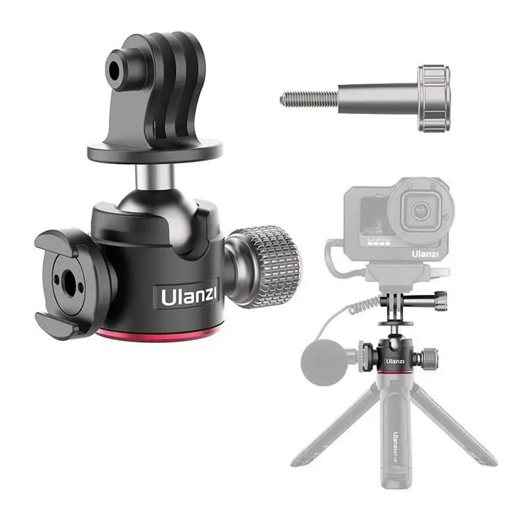 

Ulanzi U-130 Action Camera Ballhead With Cold Shoe For Microphone Adjustable Tripod Head Ballhead for Gopro 9 8 7 Accessories