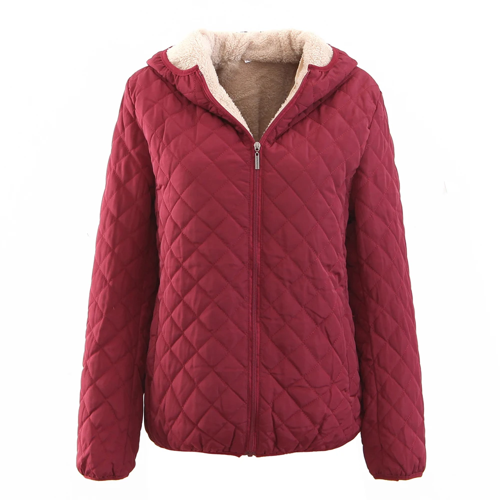 Red 2 MoneRffi, зимнее женское хлопковое пальто, пальто, куртки, повседневное, на молнии, стоячий воротник, однотонная короткая верхняя одежда, женские парки, Mujer - Цвет: Red 2