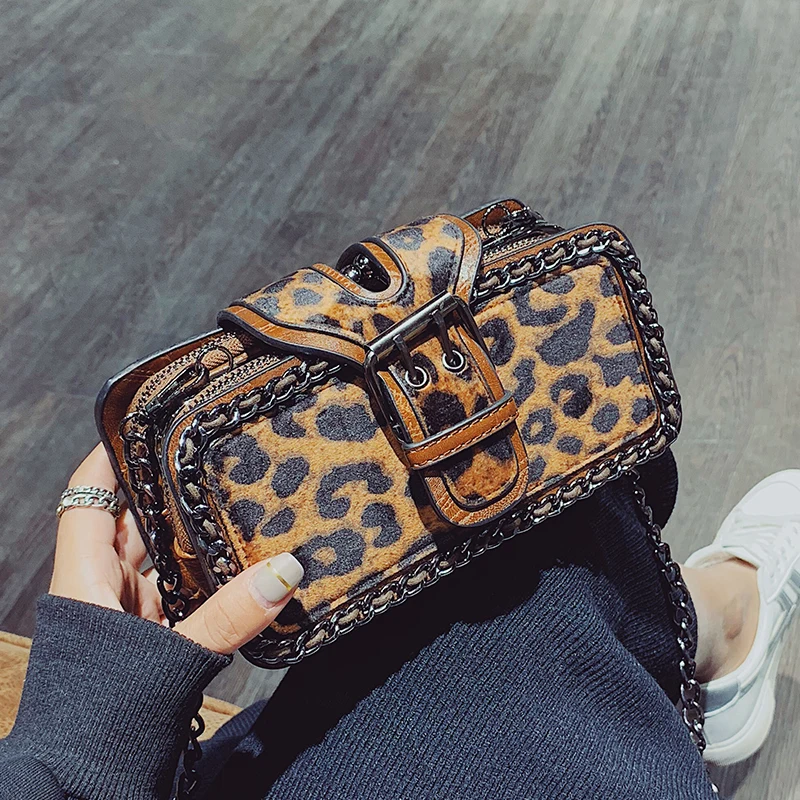 Женская сумка модная леопардовая многослойная кожаная на плечо для женщин 2020