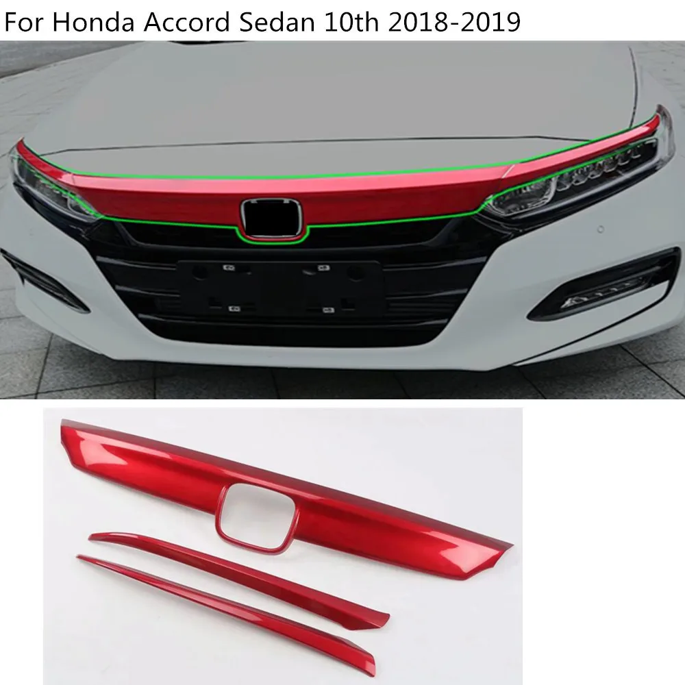 

Car Cover Bumper Engine ABS Chrome Trim Front Grid Grill Grille Frame Edge 3pcs For Honda Accord Sedan 10th 2018 2019 2020 2021