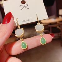 jewelry for women personality fashion white jade green crystal fox earring net red super fairy tassel long ear hook earring fema