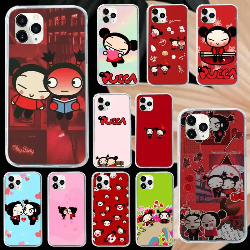 

Cartoon Pucca Chinese Doll Cute Phone Case Transparent soft For iphone 12 11 13 7 8 6 s plus x xs xr pro max mini