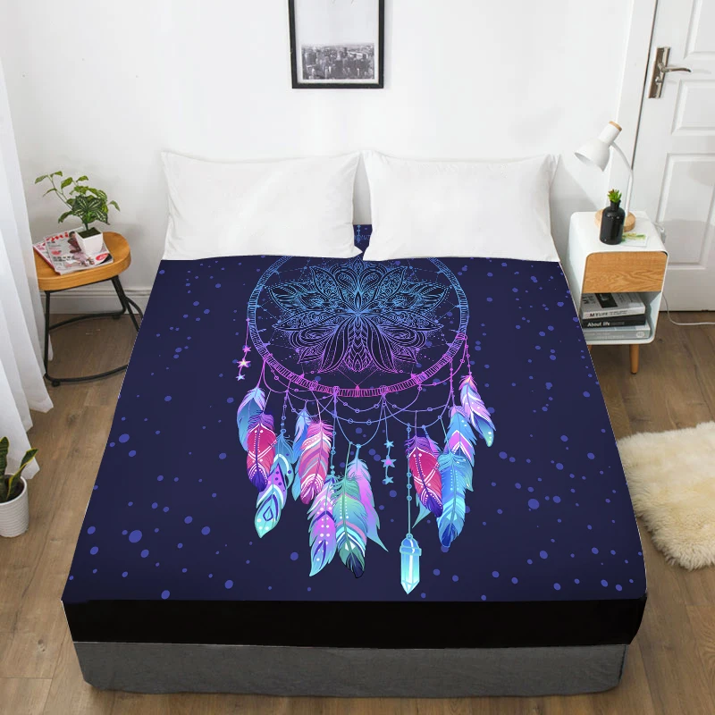 Dreamcatcher-03 3D простыня, простыня с эластичной Твин/Полный/queen/King/Custom, наматрасник 150*200/160x200, постельные принадлежности Ловец снов фиолетовый - Цвет: Dreamcatcher-03