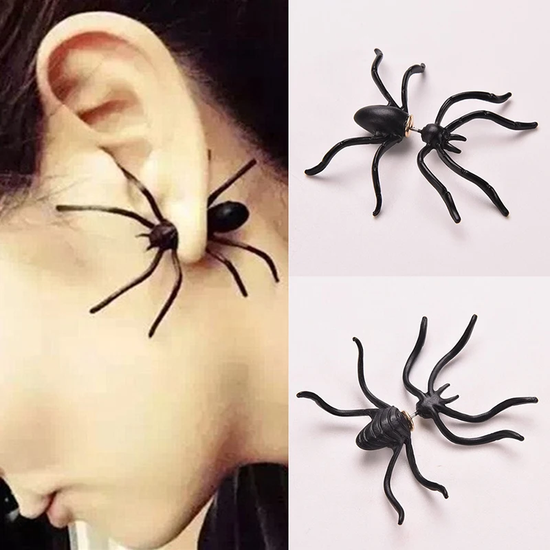 

Punk independent women new fashion women's Earrings black spider earrings unique two part Earrings jewelry