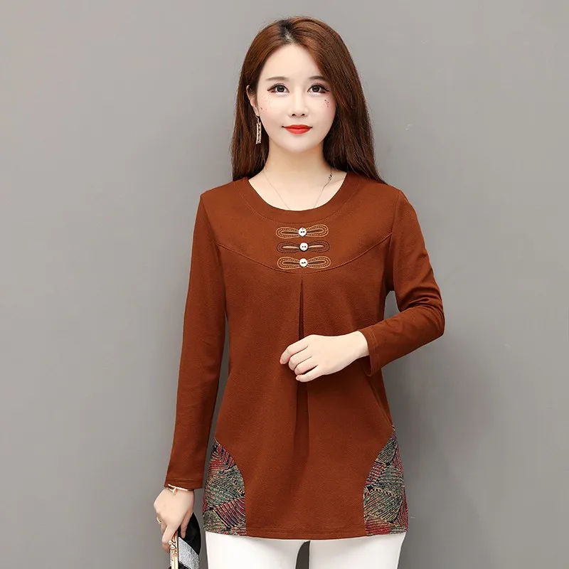 

long sleeves t-shirts women tops pullovers o-neck bottoming shirt spring fall new casual middle age mother shirts