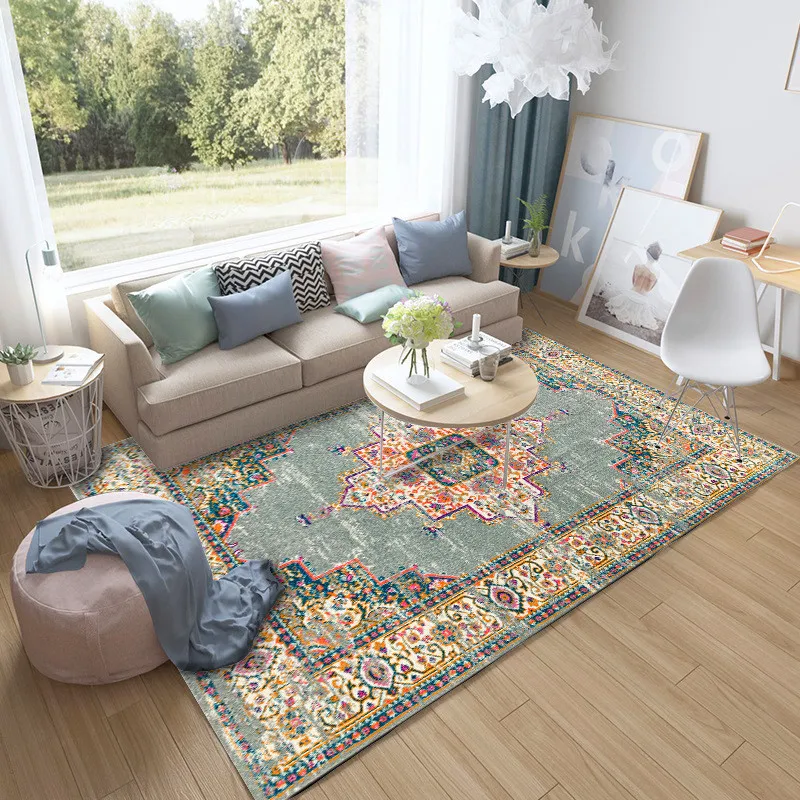 

European-Style Rug American-Style Vintage Floral Morandi Carpet Living Room Bedroom Bed Blanket Bathroom Kitchen Floor Mat