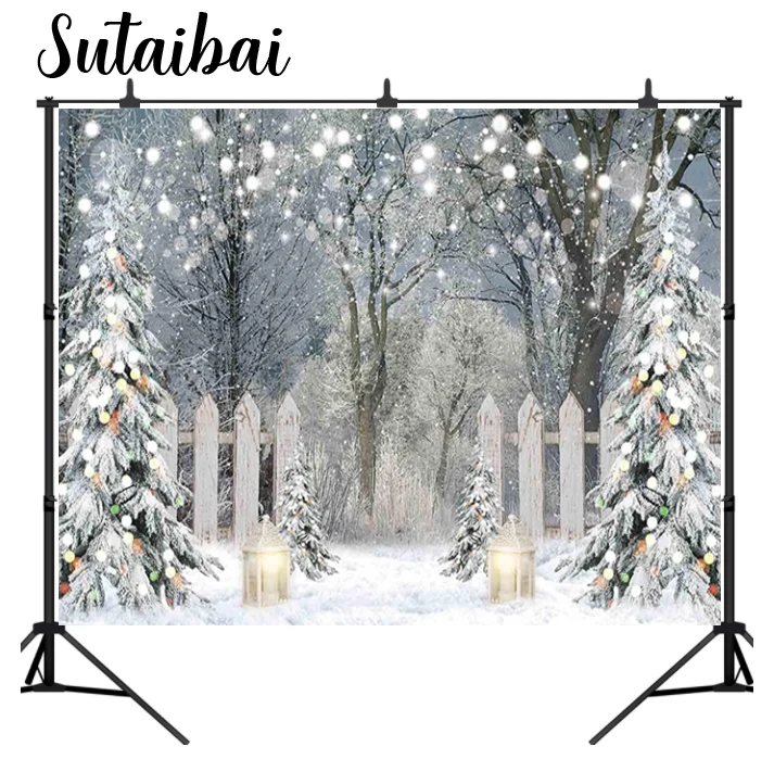 

Winter Photography Backdrop Glitter Snowy Forest Pine Tree Background Let It Snow Christmas Xmas Holiday Party Decor Banner